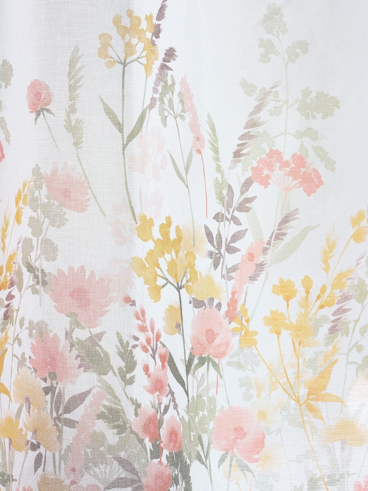 Catherine Lansfield White Countryside Floral Slot Top Voile Curtain Slot Header Panel - Image 4 of 4