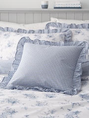 Catherine Lansfield Blue Lucie Gingham Check Frill Reversible Cushion - Image 1 of 2