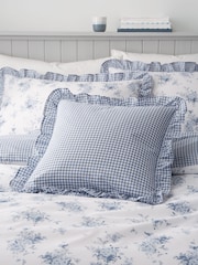 Catherine Lansfield Blue Lucie Gingham Check Frill Reversible Cushion - Image 2 of 2