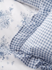Catherine Lansfield Blue Lucie Gingham Check Frill Reversible Cushion - Image 2 of 2