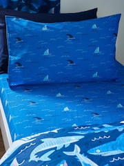 Catherine Lansfield Teal Blue Jawsome Shark Fitted Fitted Sheet - Image 1 of 2