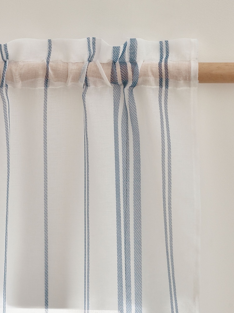 Catherine Lansfield White Harbour Stripe Slot Top Voile Curtain Slot Header Panel - Image 1 of 4