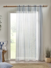 Catherine Lansfield White Harbour Stripe Slot Top Voile Curtain Slot Header Panel - Image 2 of 4