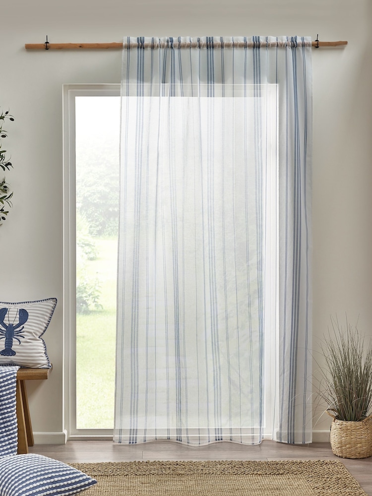 Catherine Lansfield White Harbour Stripe Slot Top Voile Curtain Slot Header Panel - Image 2 of 4