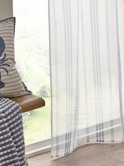 Catherine Lansfield White Harbour Stripe Slot Top Voile Curtain Slot Header Panel - Image 3 of 4