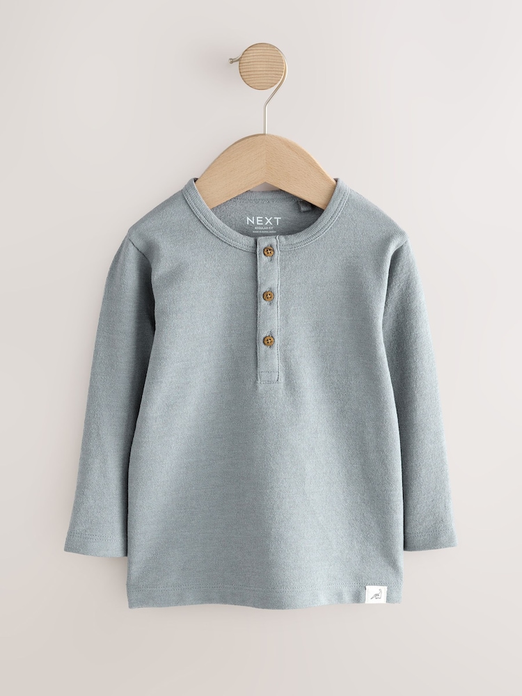 Blue Long Sleeve Henley Neck T-Shirt (3mths-7yrs) - Image 1 of 4