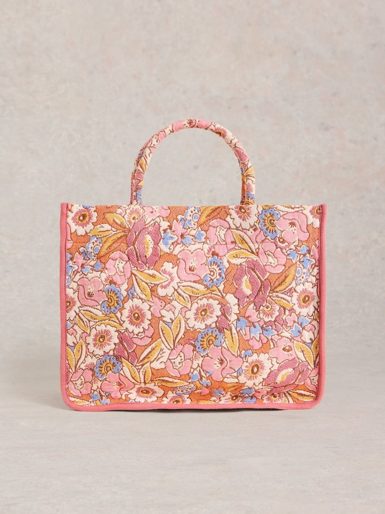 White Stuff Pink Jasmine Jacquard Tote Bag - Image 1 of 4