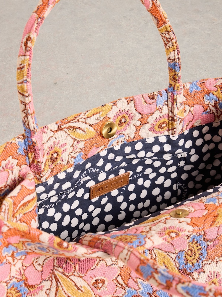 White Stuff Pink Jasmine Jacquard Tote Bag - Image 4 of 4