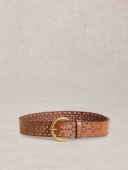 White Stuff Brown Punch Out Floral Belt - Image 1 of 3