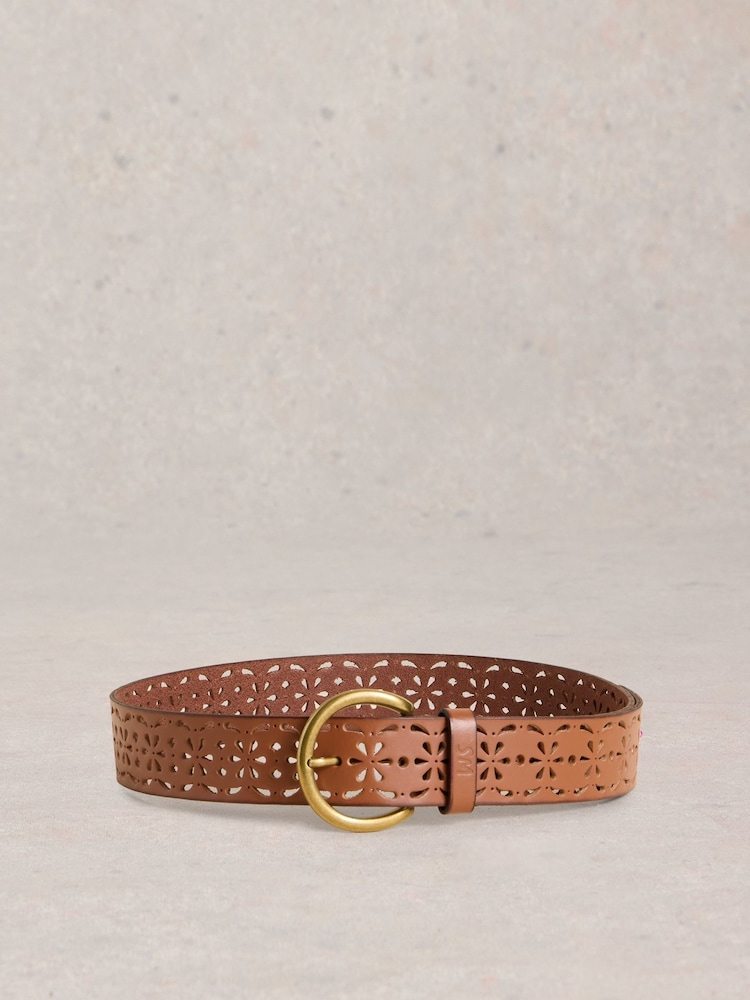 White Stuff Brown Punch Out Floral Belt - Image 1 of 3