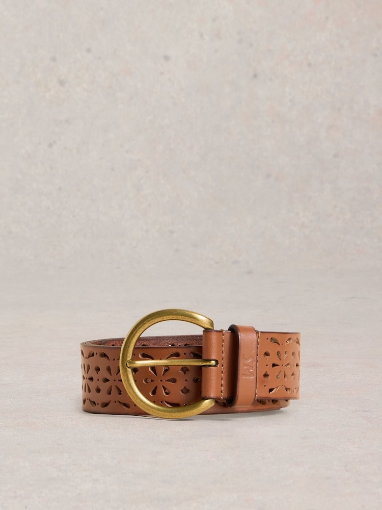 White Stuff Brown Punch Out Floral Belt - Image 2 of 3