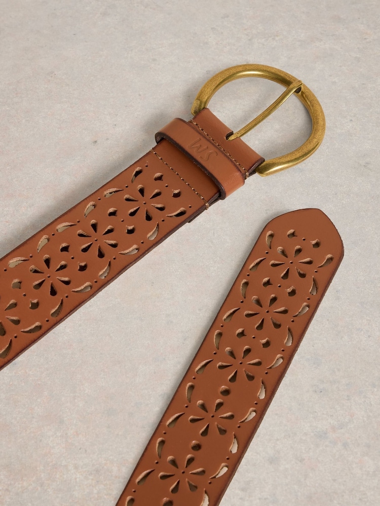 White Stuff Brown Punch Out Floral Belt - Image 3 of 3