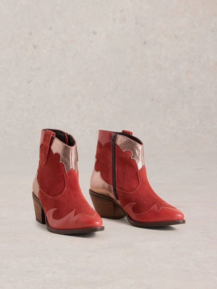 White Stuff Red Cherry Patchwork Ankle Boots - Image 2 of 4