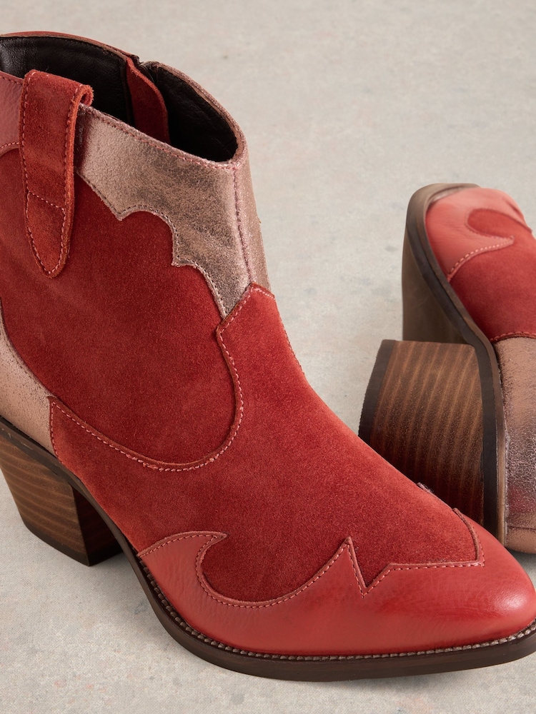 White Stuff Red Cherry Patchwork Ankle Boots - Image 3 of 4