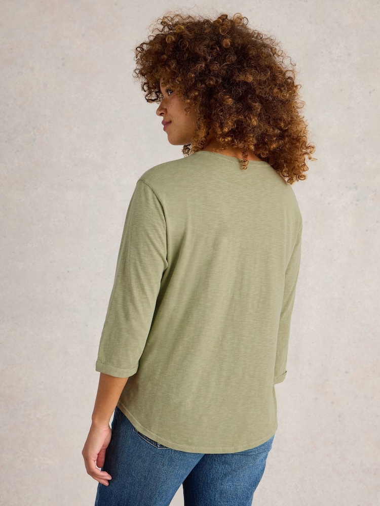 White Stuff Green Beth 3/4 Sleeve 100% Cotton Shirt - Image 2 of 6