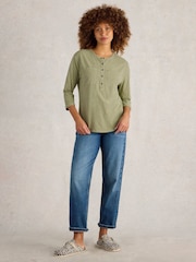 White Stuff Green Beth 3/4 Sleeve 100% Cotton Shirt - Image 3 of 6