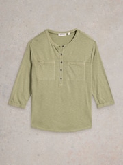 White Stuff Green Beth 3/4 Sleeve 100% Cotton Shirt - Image 5 of 6