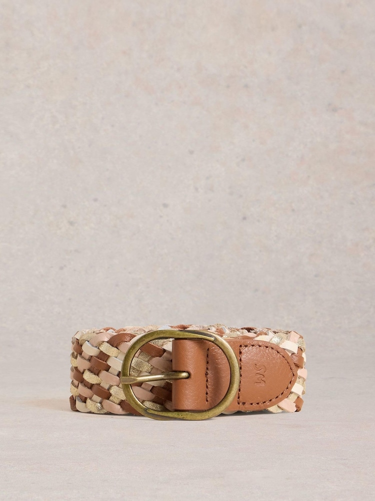 White Stuff Brown Leather Weave Belt - Image 2 of 3