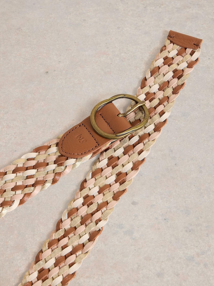 White Stuff Brown Leather Weave Belt - Image 3 of 3