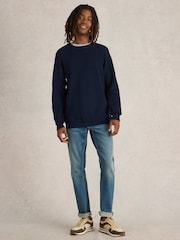White Stuff Blue Attadale Crew Neck 100% Organic Cotton Jumper - Image 1 of 6