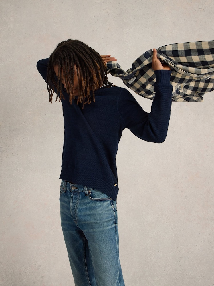 White Stuff Blue Attadale Crew Neck 100% Organic Cotton Jumper - Image 3 of 6