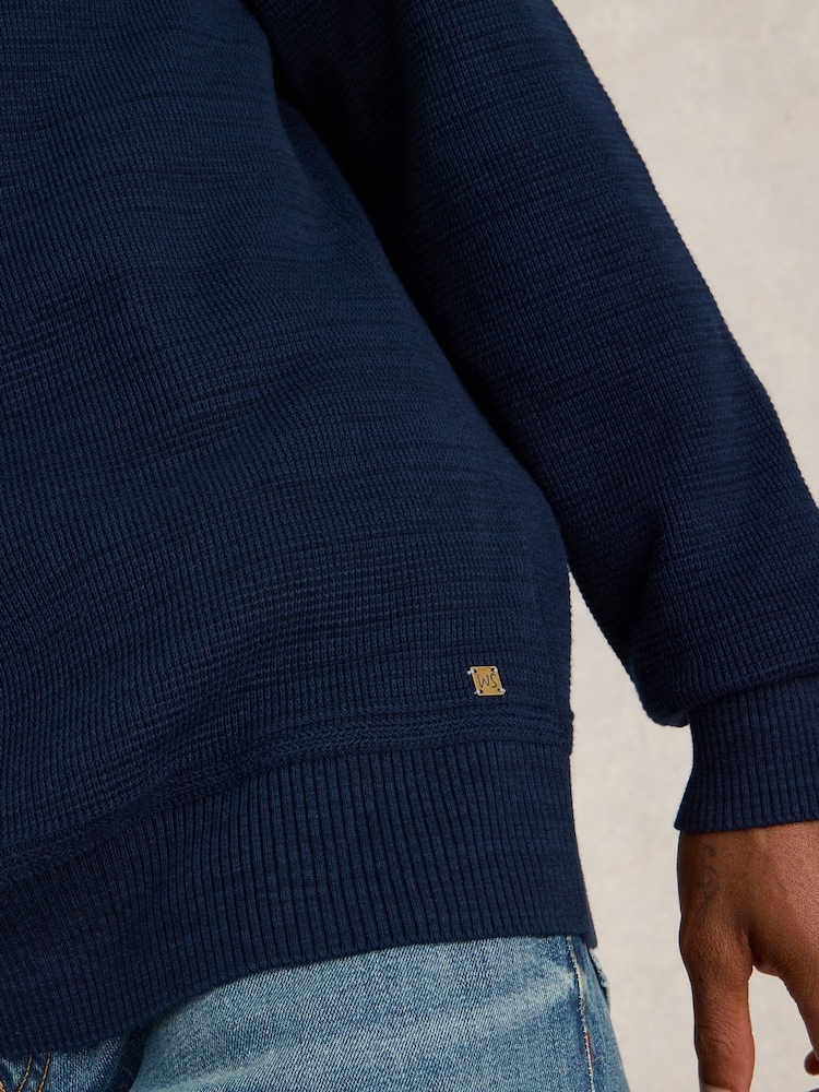 White Stuff Blue Attadale Crew Neck 100% Organic Cotton Jumper - Image 4 of 6