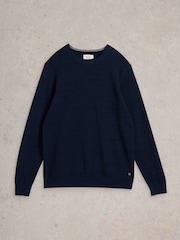 White Stuff Blue Attadale Crew Neck 100% Organic Cotton Jumper - Image 5 of 6