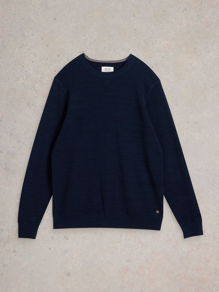 White Stuff Blue Attadale Crew Neck 100% Organic Cotton Jumper - Image 5 of 6