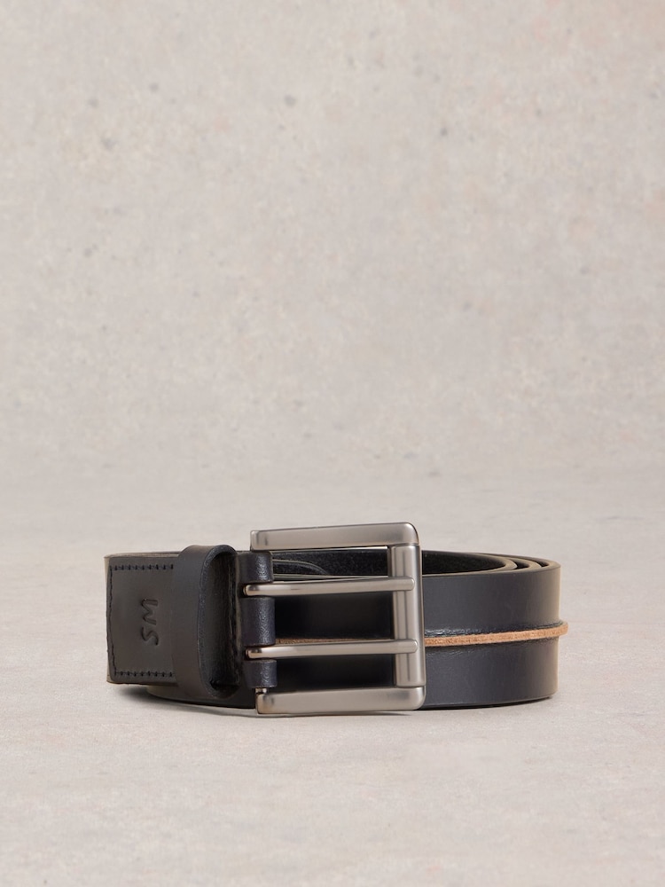 White Stuff Blue Raw Seam Leather Belt - Image 1 of 3