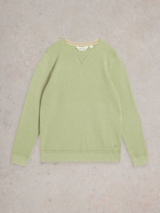 White Stuff Green Attadale Crew Neck 100% Organic Cotton Jumper - Image 5 of 6