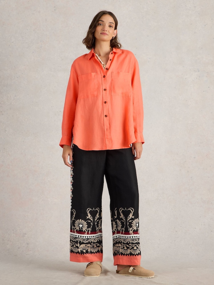 White Stuff Orange Lydia Linen Shirt - Image 1 of 6