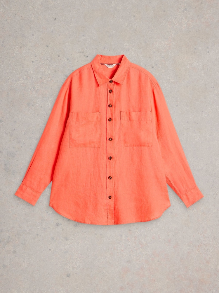White Stuff Orange Lydia Linen Shirt - Image 5 of 6