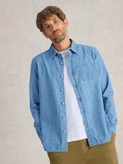 White Stuff Blue Leaf Printed 100% Organic Cotton Long Sleeves Shirt - Image 3 of 6