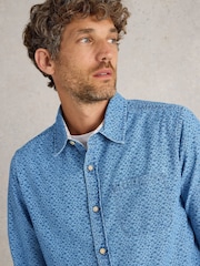 White Stuff Blue Leaf Printed 100% Organic Cotton Long Sleeves Shirt - Image 4 of 6