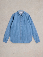 White Stuff Blue Leaf Printed 100% Organic Cotton Long Sleeves Shirt - Image 5 of 6