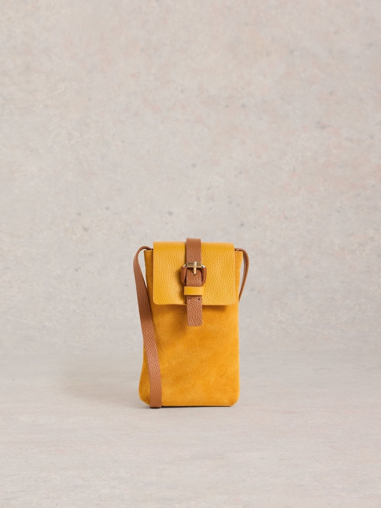White Stuff Yellow Clara Buckle Leather Phone Bag - Image 1 of 4