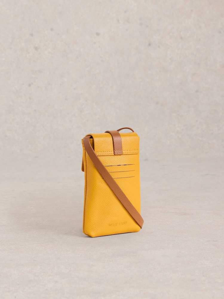 White Stuff Yellow Clara Buckle Leather Phone Bag - Image 2 of 4