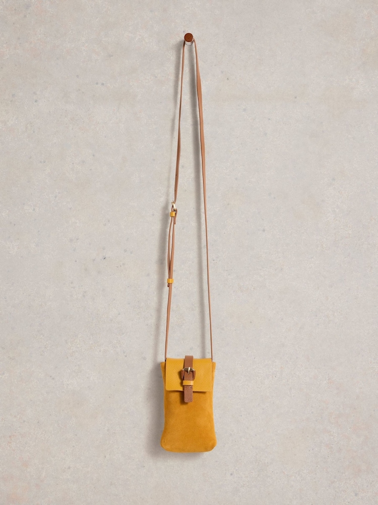 White Stuff Yellow Clara Buckle Leather Phone Bag - Image 3 of 4
