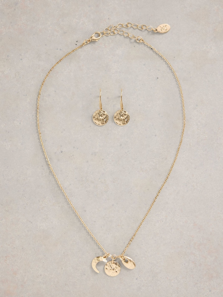 White Stuff Gold Tone Luna Earrings & Necklace Set - Image 1 of 3