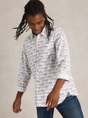 White Stuff White Shoal Fish Printed 100% Organic Cotton Shirt - Image 1 of 6