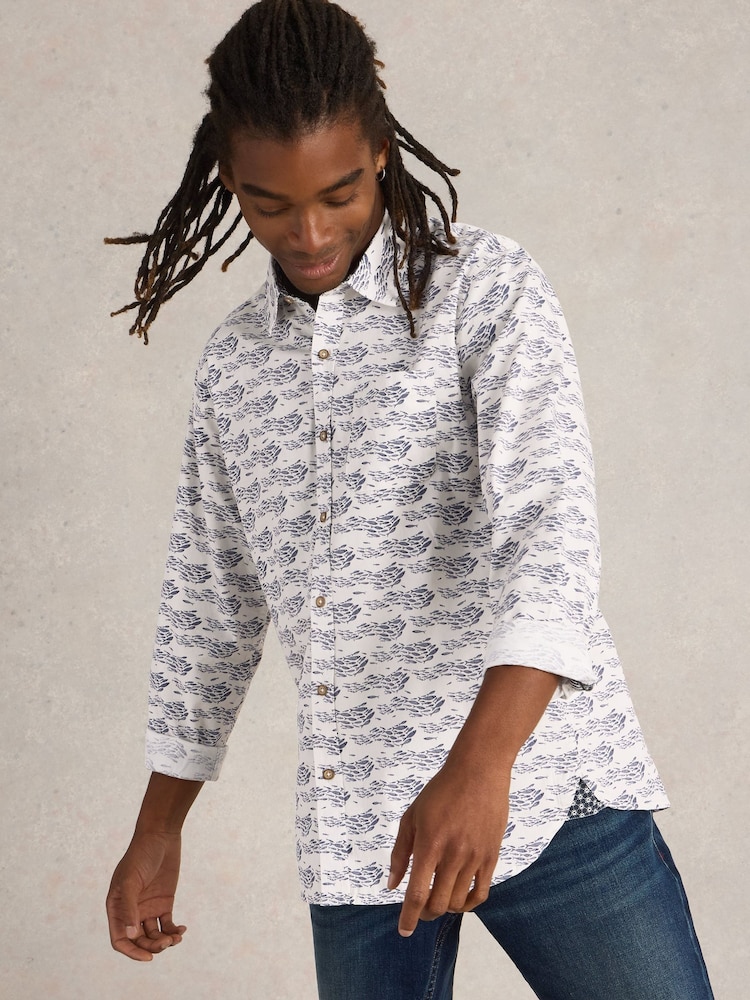White Stuff White Shoal Fish Printed 100% Organic Cotton Shirt - Image 1 of 6