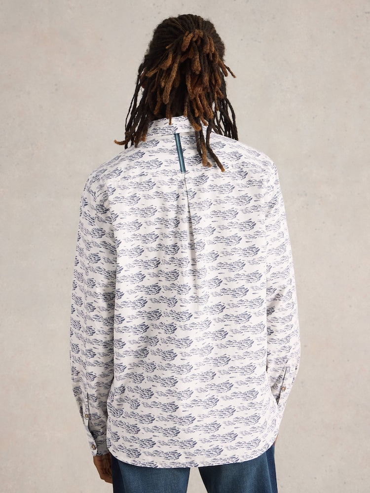 White Stuff White Shoal Fish Printed 100% Organic Cotton Shirt - Image 2 of 6