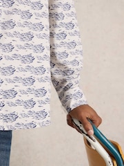 White Stuff White Shoal Fish Printed 100% Organic Cotton Shirt - Image 4 of 6