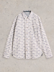 White Stuff White Shoal Fish Printed 100% Organic Cotton Shirt - Image 5 of 6