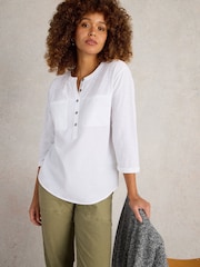 White Stuff White Beth 3/4 Sleeve 100% Cotton Shirt - Image 1 of 6