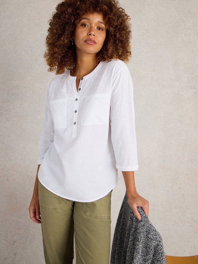 White Stuff White Beth 3/4 Sleeve 100% Cotton Shirt - Image 1 of 6