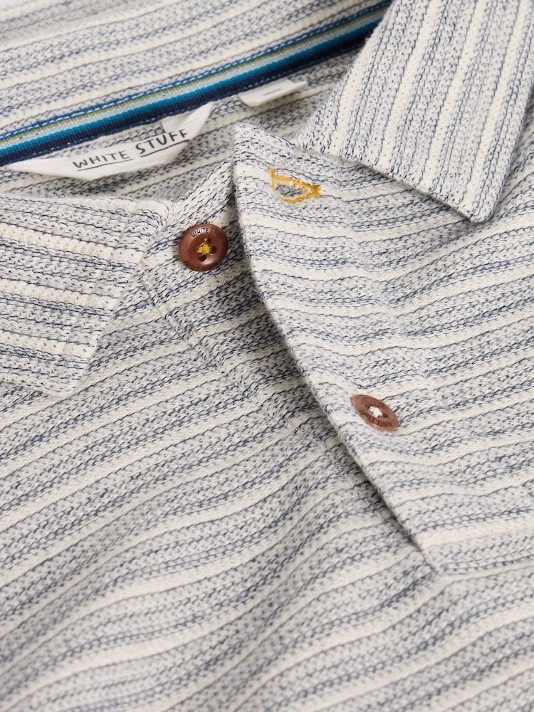 White Stuff Blue Taylor Stripe 100% Cotton Polo Shirt - Image 6 of 6