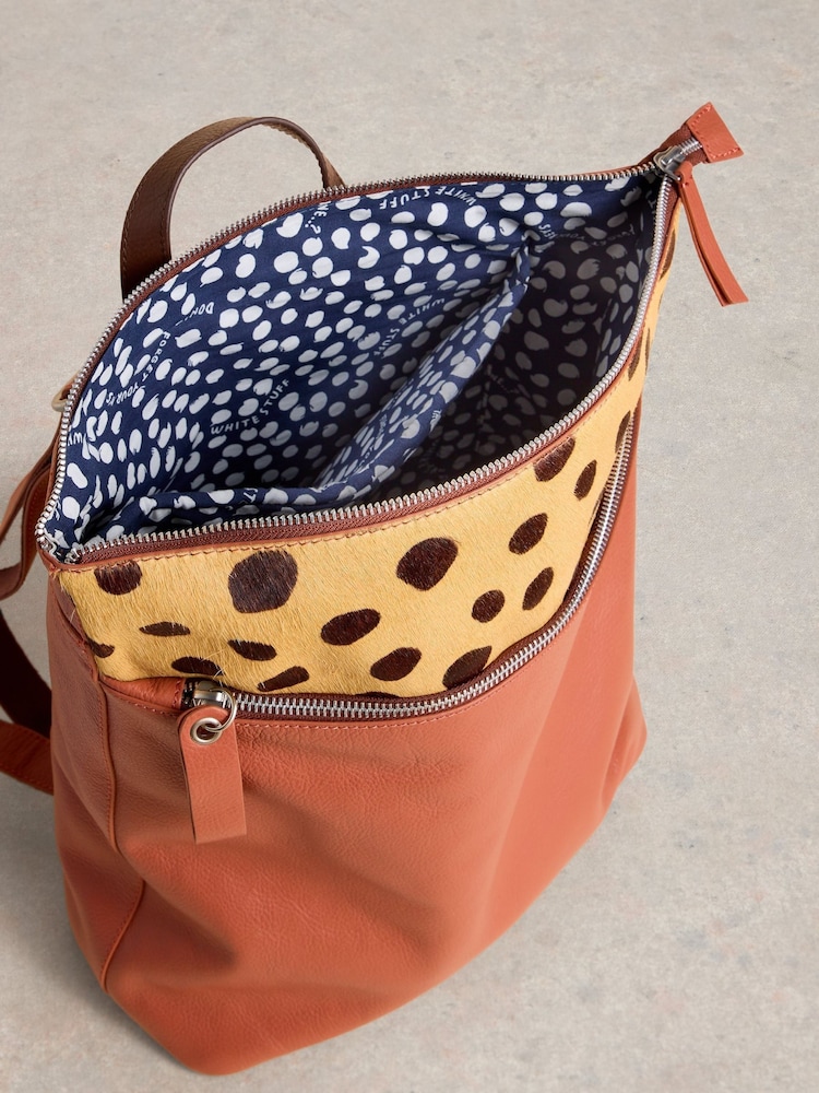 White Stuff Pink Farrah Leather Backpack - Image 4 of 4