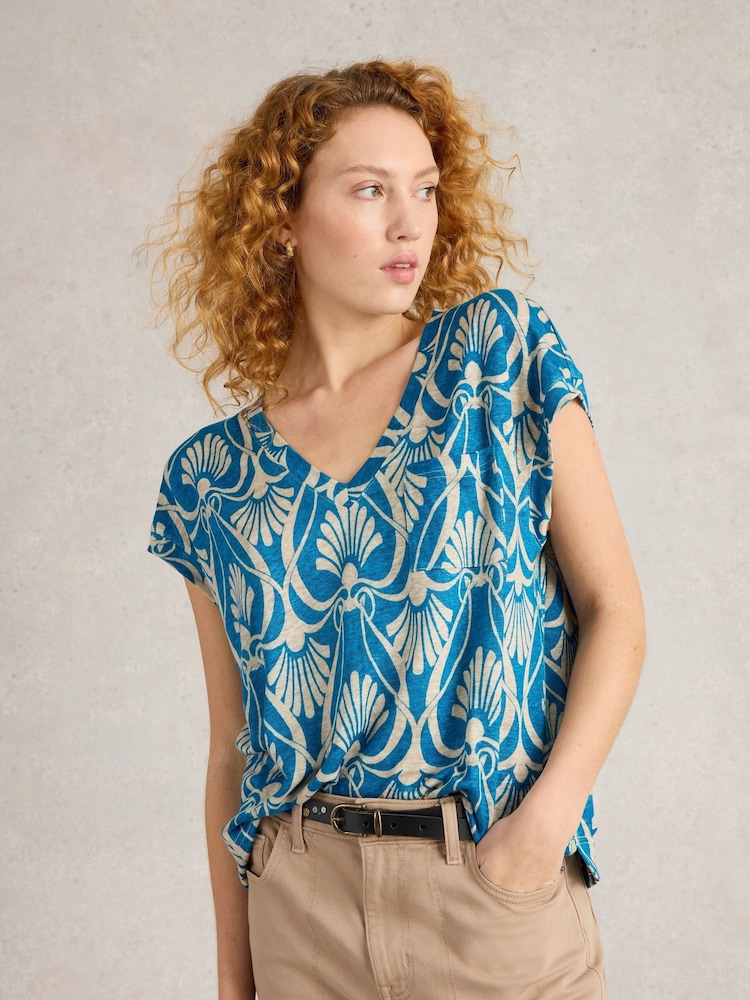 White Stuff Blue Iris Linen T-Shirt - Image 1 of 6