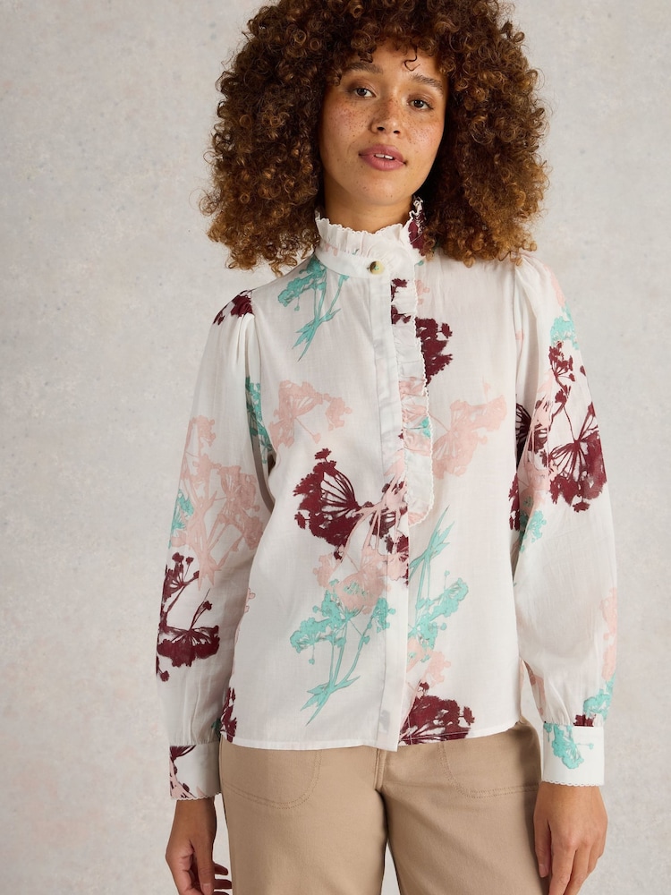 White Stuff White Pauline Frill Neck Top - Image 1 of 6